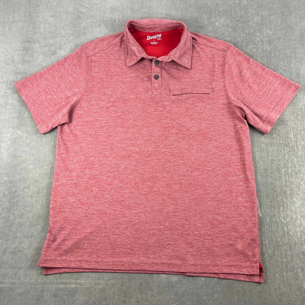 Duluth Trading Co Men L Red Polo Shirt Relaxed Fit Space Dye Pocket Performance
